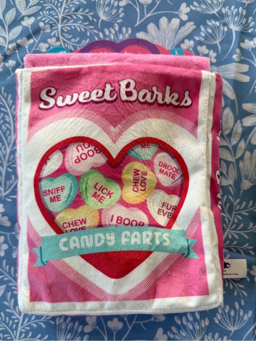 Sweet Barks Candy Farts Pink Plush Dog Toy